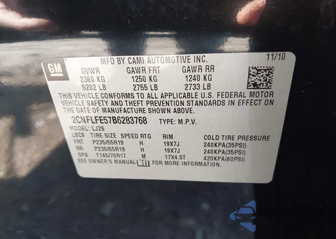 2011 Chevrolet Equinox Ltz z USA, uszkodzony, nr VIN 2CNFLFE57B6283768